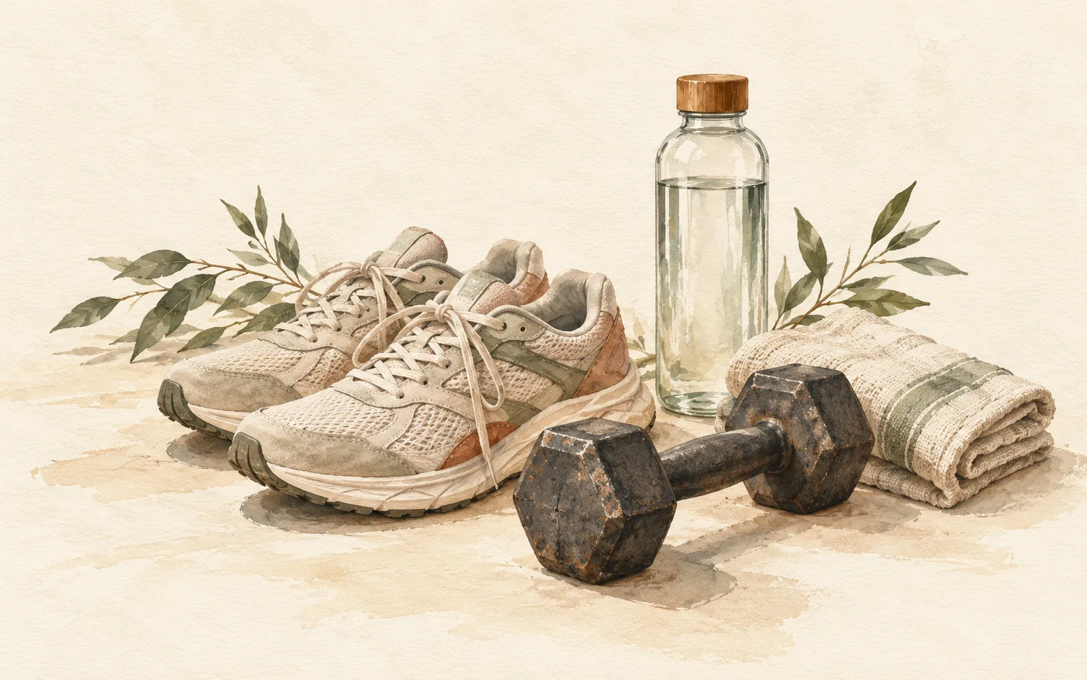 Scarpe da corsa e manubrio accanto a un asciugamano