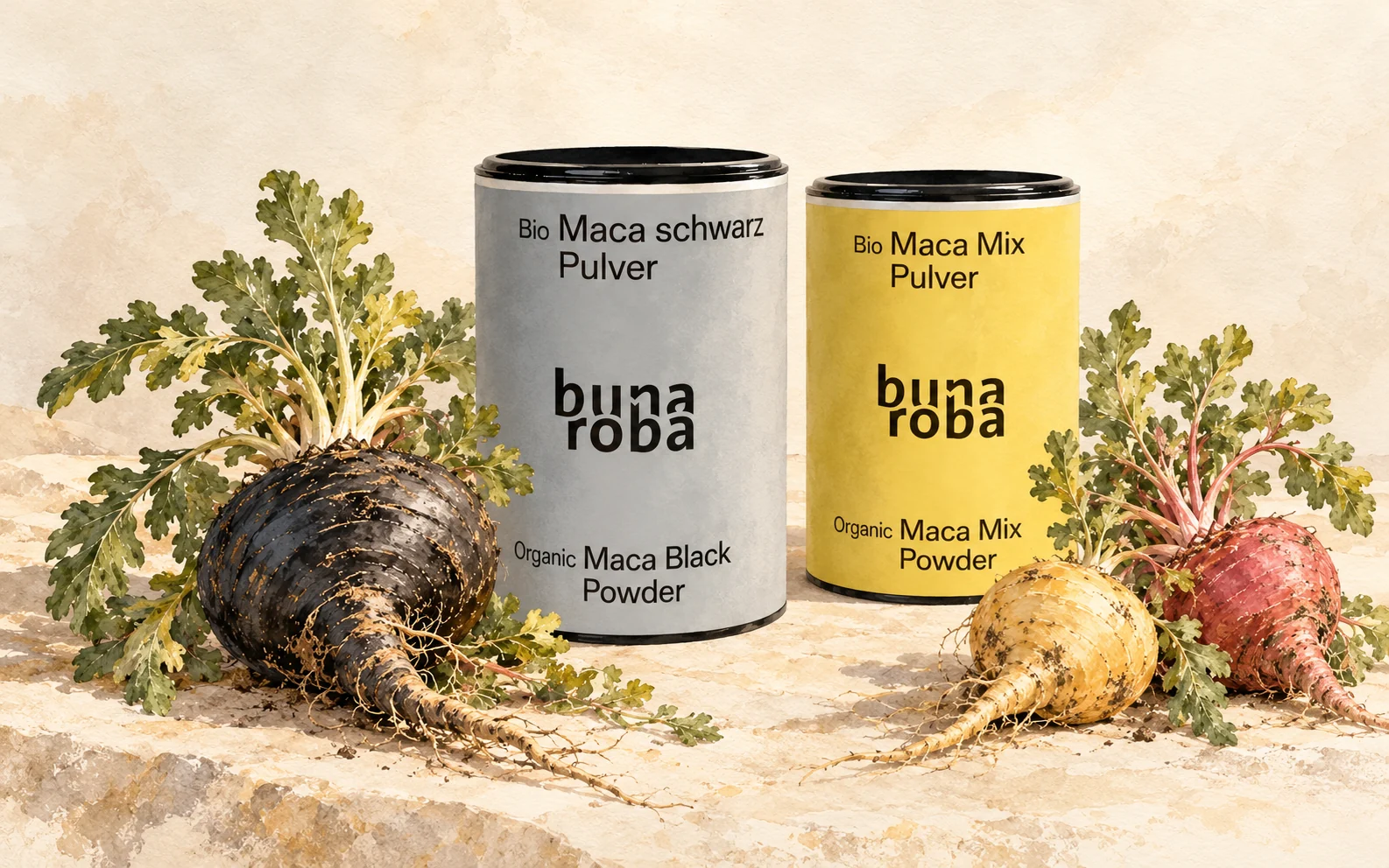 bunaroba Black Maca and Maca Mix with black, yellow and red maca roots
